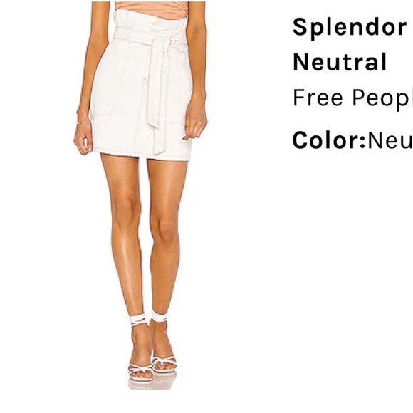 Free People "splendor in the grass" linen blend tie waist denim skirt size 8 - Picture 1 of 5